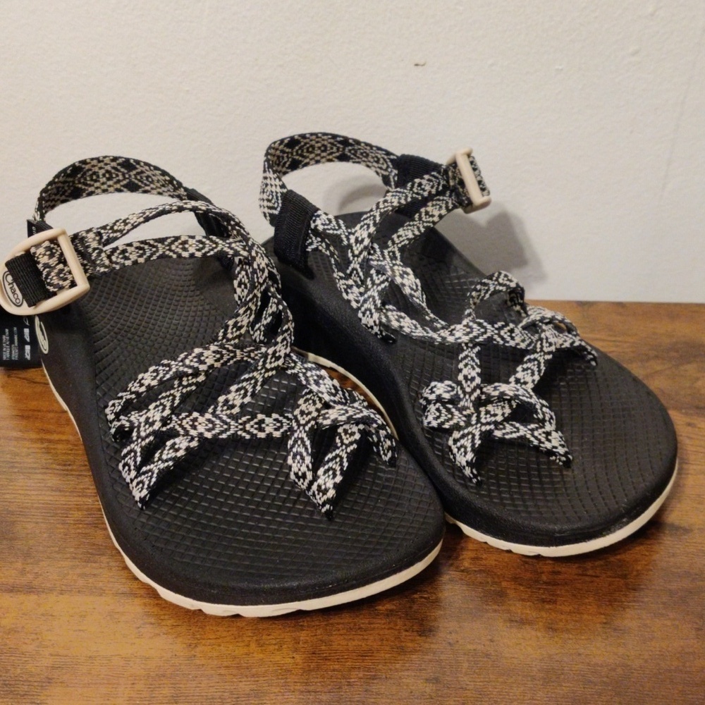 Chaco Black and White Sandals with Zigzag Straps